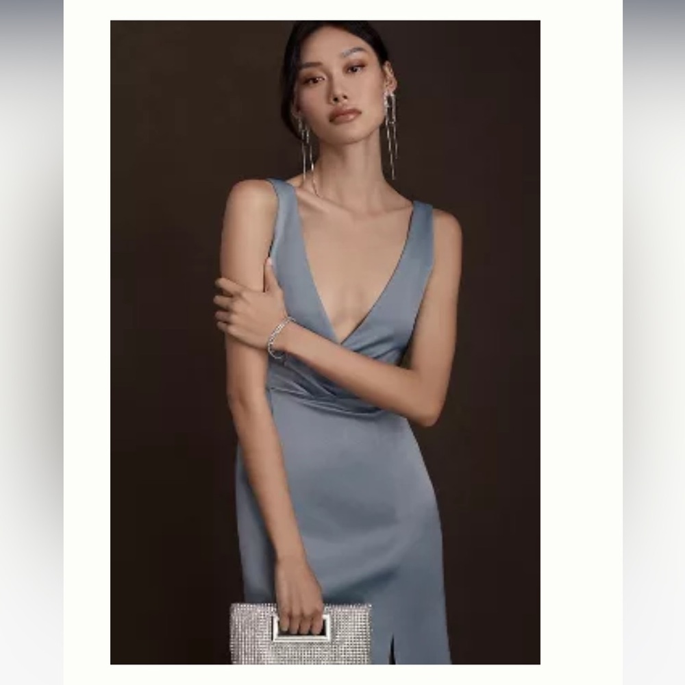 Anthropologie BHLDN V-Neck Side-Slit Satin Gown